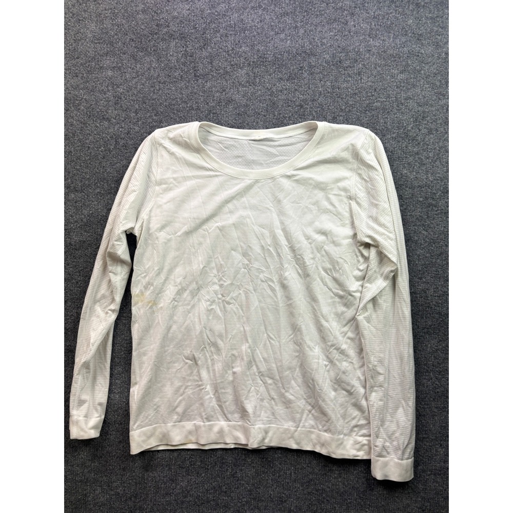 Lululemon Metal Vent Tech Shirt Mens M White Striped Long‎ Sleeve Training Top